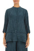 Flared Crinkled Deep Turquoise Silk Linen Shirt 1
