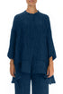 Flared Crinkled Royal Blue Silk Shirt 1