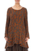 Flared Pockets Crinkled Aged Copper Circle Silk Linen Tunic 1