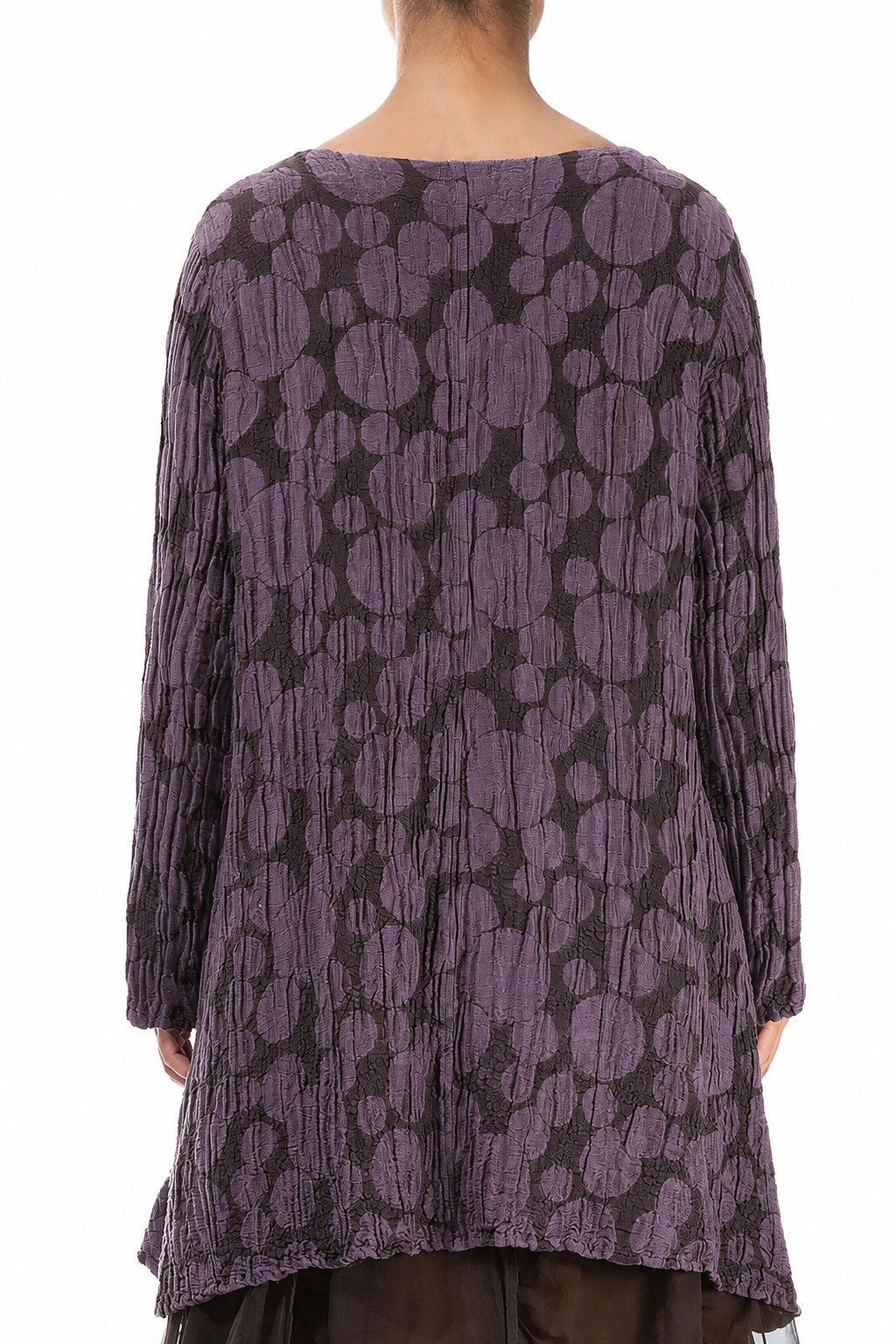 Flared Pockets Crinkled Deep Plum Circle Silk Linen Tunic