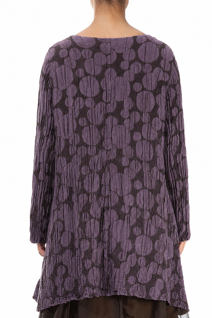 Flared Pockets Crinkled Deep Plum Circle Silk Linen Tunic