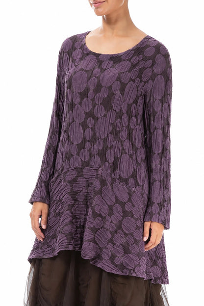 Flared Pockets Crinkled Deep Plum Circle Silk Linen Tunic