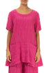 Flared Pockets Crinkled Fuchsia Silk Linen Blouse 1