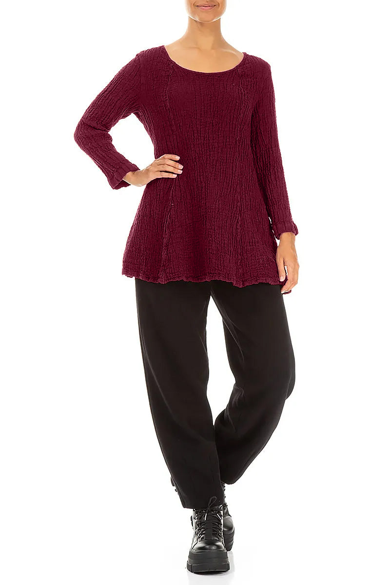 Flared Ruby Textured Linen Tunic 4