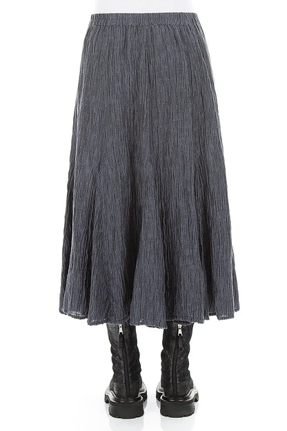 Flared Slate Crinkled Silk Skirt