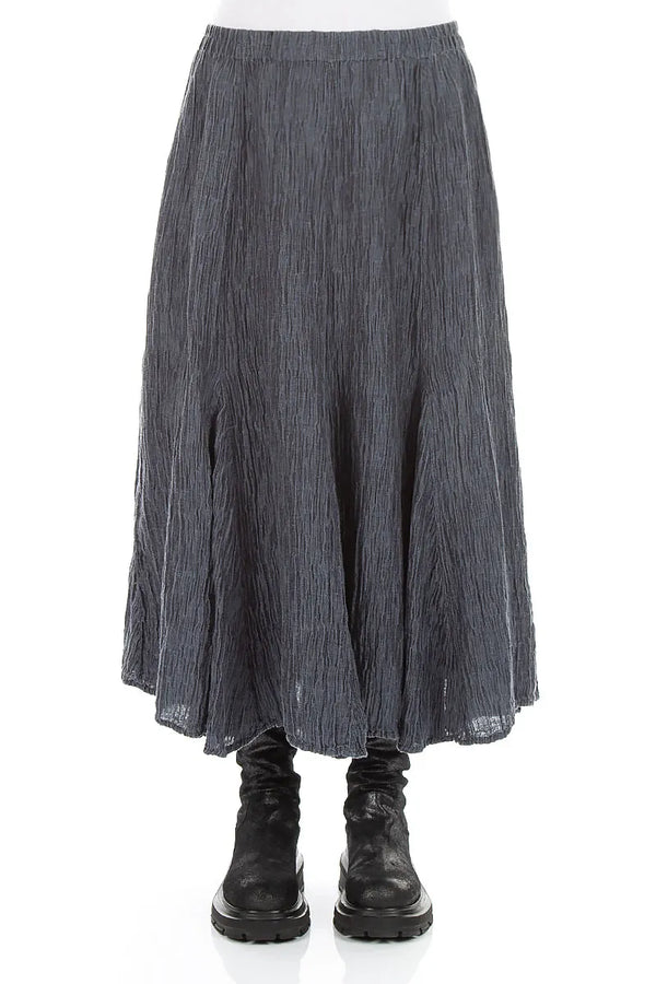 Flared Slate Crinkled Silk Skirt