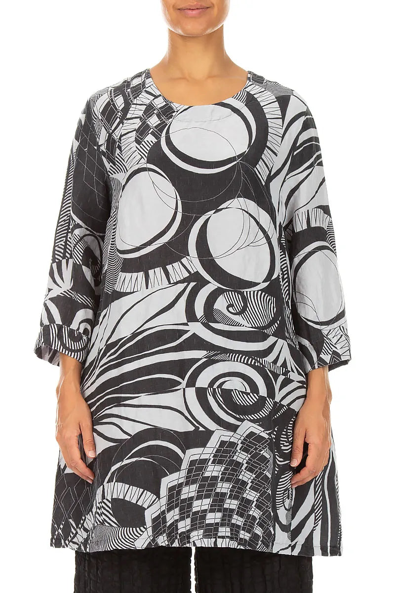 Flared Textured Pearl Grey Orbit Silk Linen Tunic