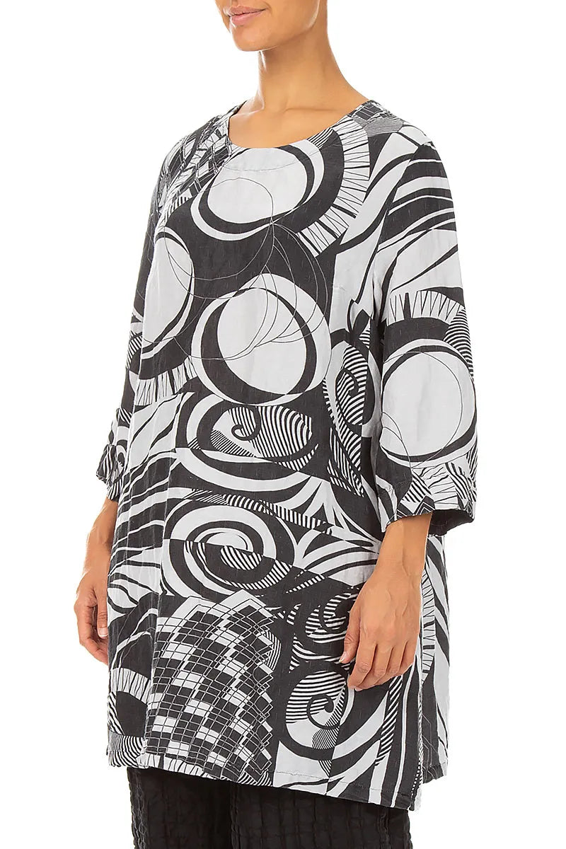 Flared Textured Pearl Grey Orbit Silk Linen Tunic