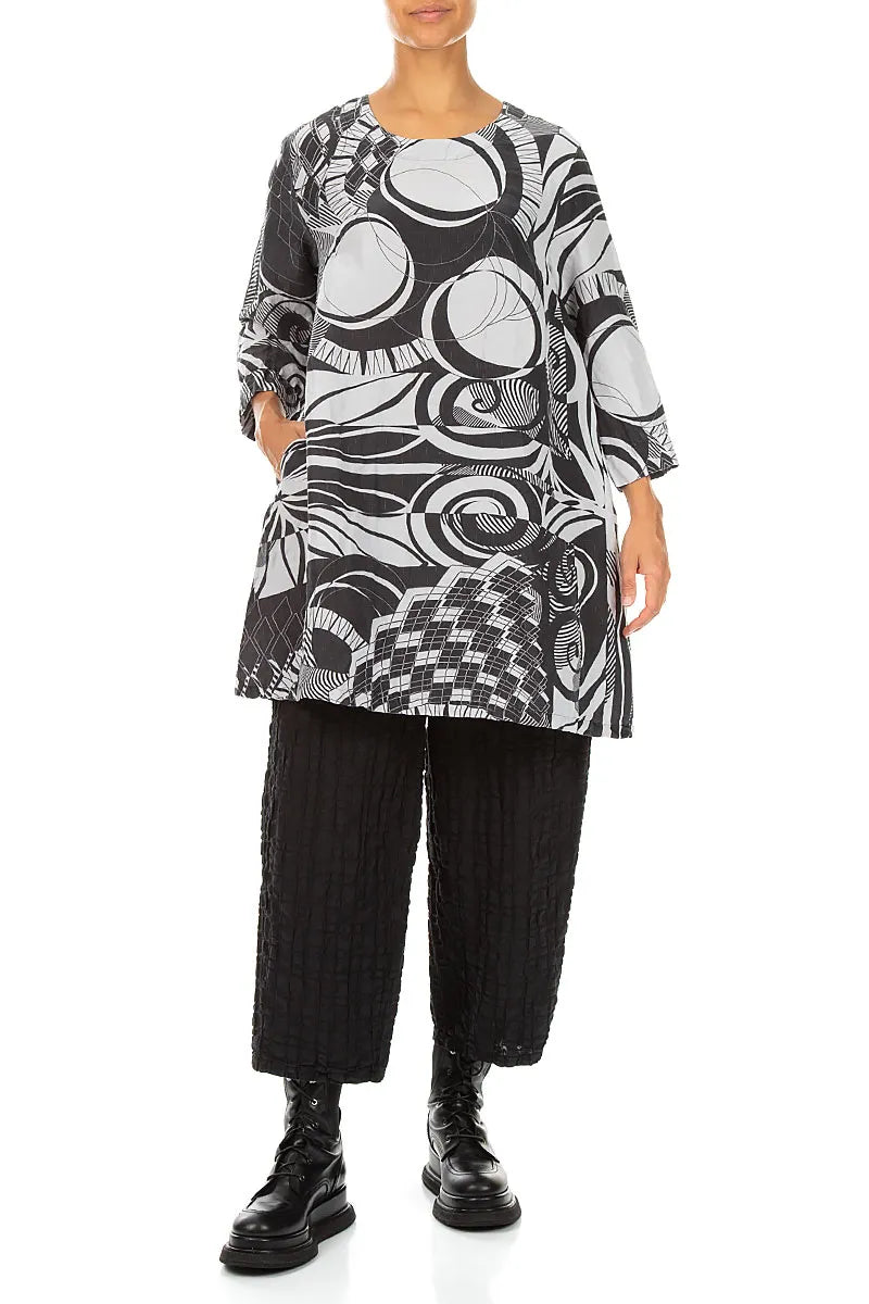 Flared Textured Pearl Grey Orbit Silk Linen Tunic