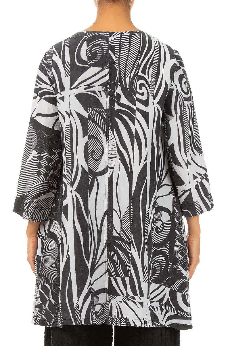 Flared Textured Pearl Grey Orbit Silk Linen Tunic