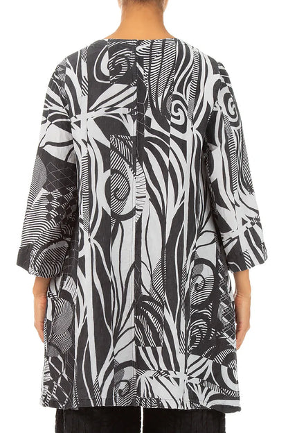 Flared Textured Pearl Grey Orbit Silk Linen Tunic