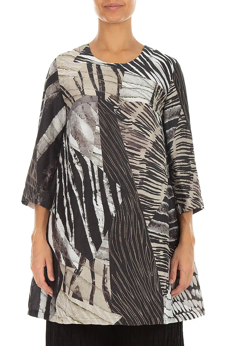 Flared Textured Wild Ink Silk Linen Tunic 1