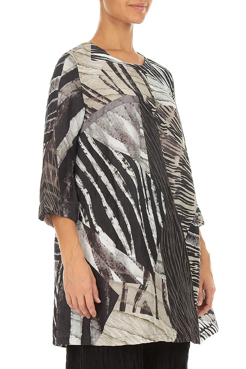 Flared Textured Wild Ink Silk Linen Tunic 3