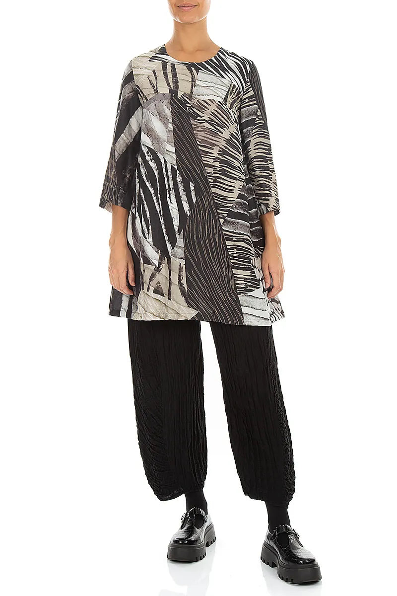 Flared Textured Wild Ink Silk Linen Tunic 4