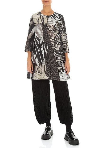 Flared Textured Wild Ink Silk Linen Tunic 4