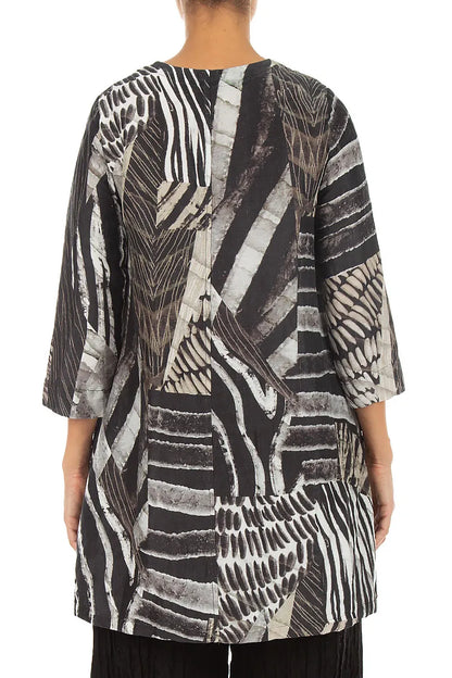 Flared Textured Wild Ink Silk Linen Tunic 2