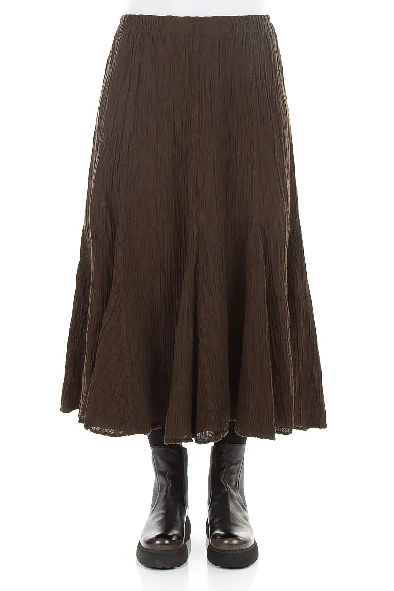 Flared Truffle Brown Crinkled Silk Skirt 1