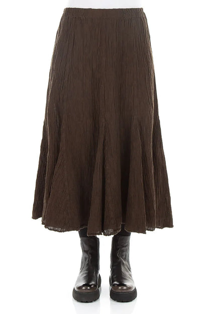 Flared Truffle Brown Crinkled Silk Skirt 1
