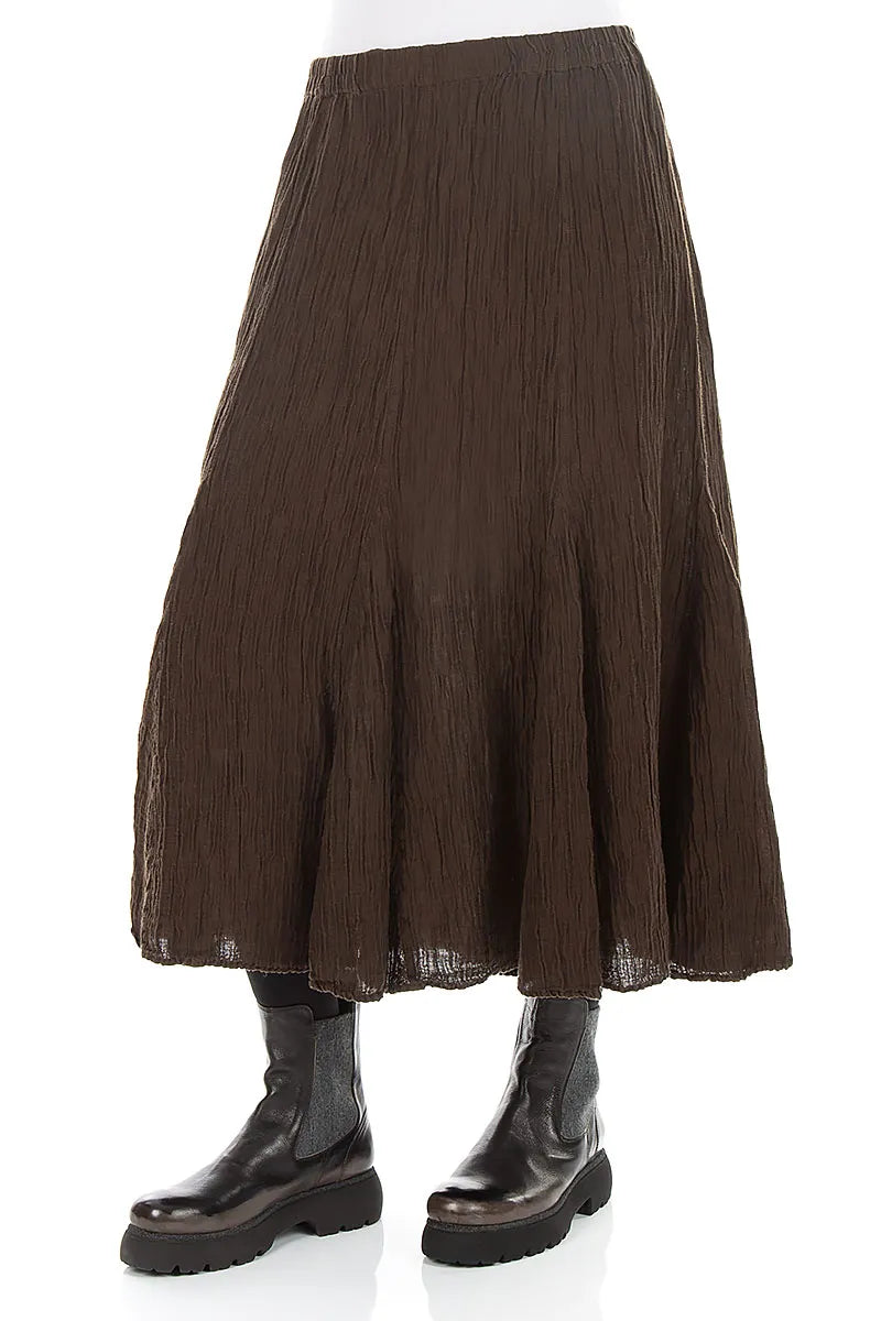 Flared Truffle Brown Crinkled Silk Skirt 3