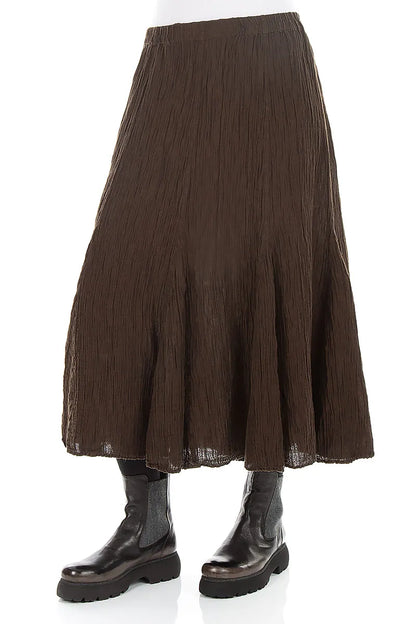 Flared Truffle Brown Crinkled Silk Skirt 3