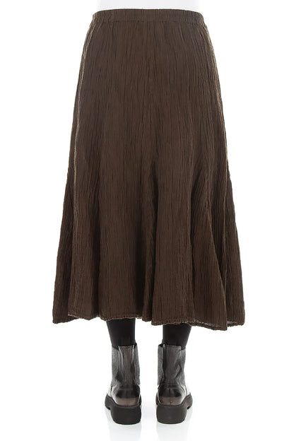 Flared Truffle Brown Crinkled Silk Skirt 2