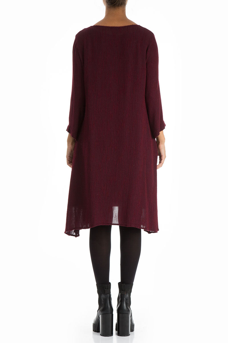 Flared V-Neck Wine Silk Dress 2