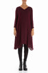 Flared V-Neck Wine Silk Dress 1