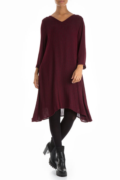 Flared V-Neck Wine Silk Dress 6
