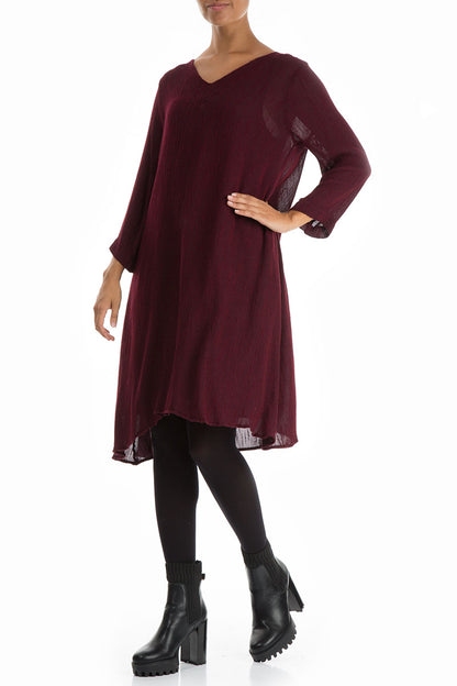Flared V-Neck Wine Silk Dress 3