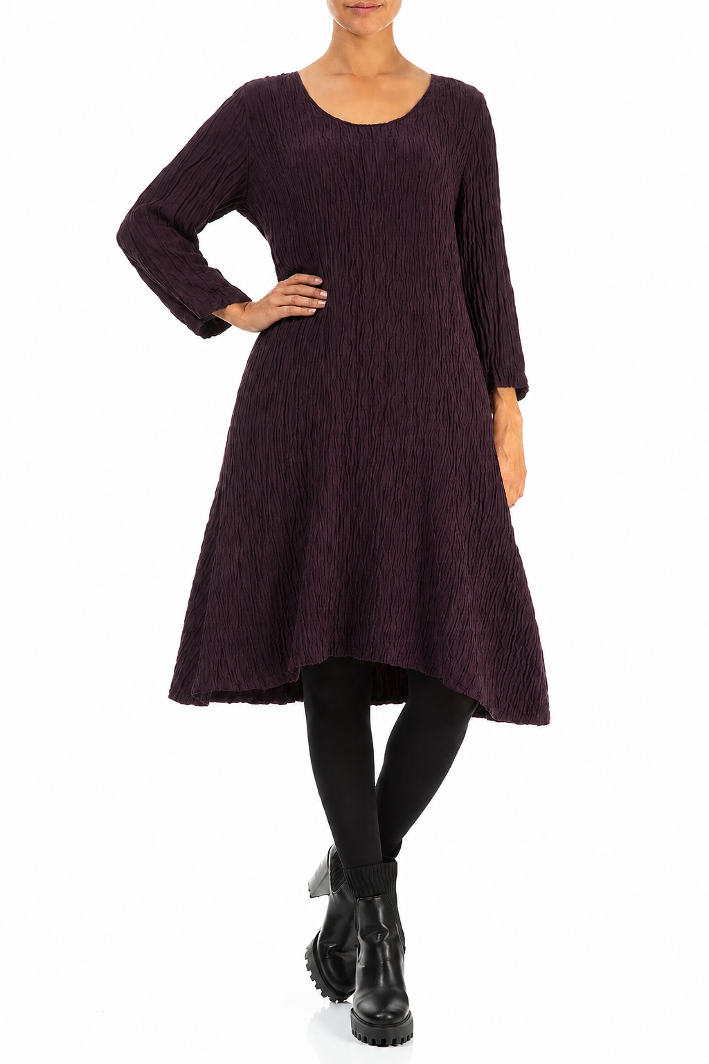 Floaty Deep Plum Crinkled Silk Linen Dress