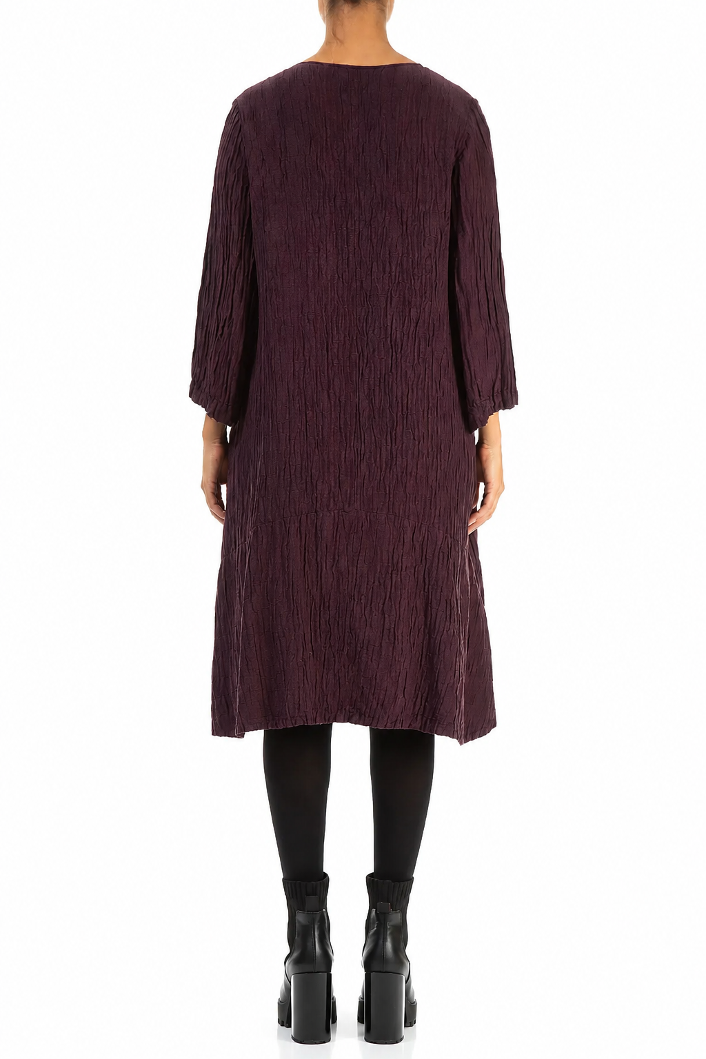 Floaty Deep Plum Crinkled Silk Linen Dress