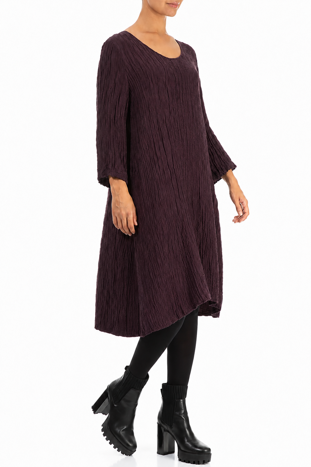 Floaty Deep Plum Crinkled Silk Linen Dress