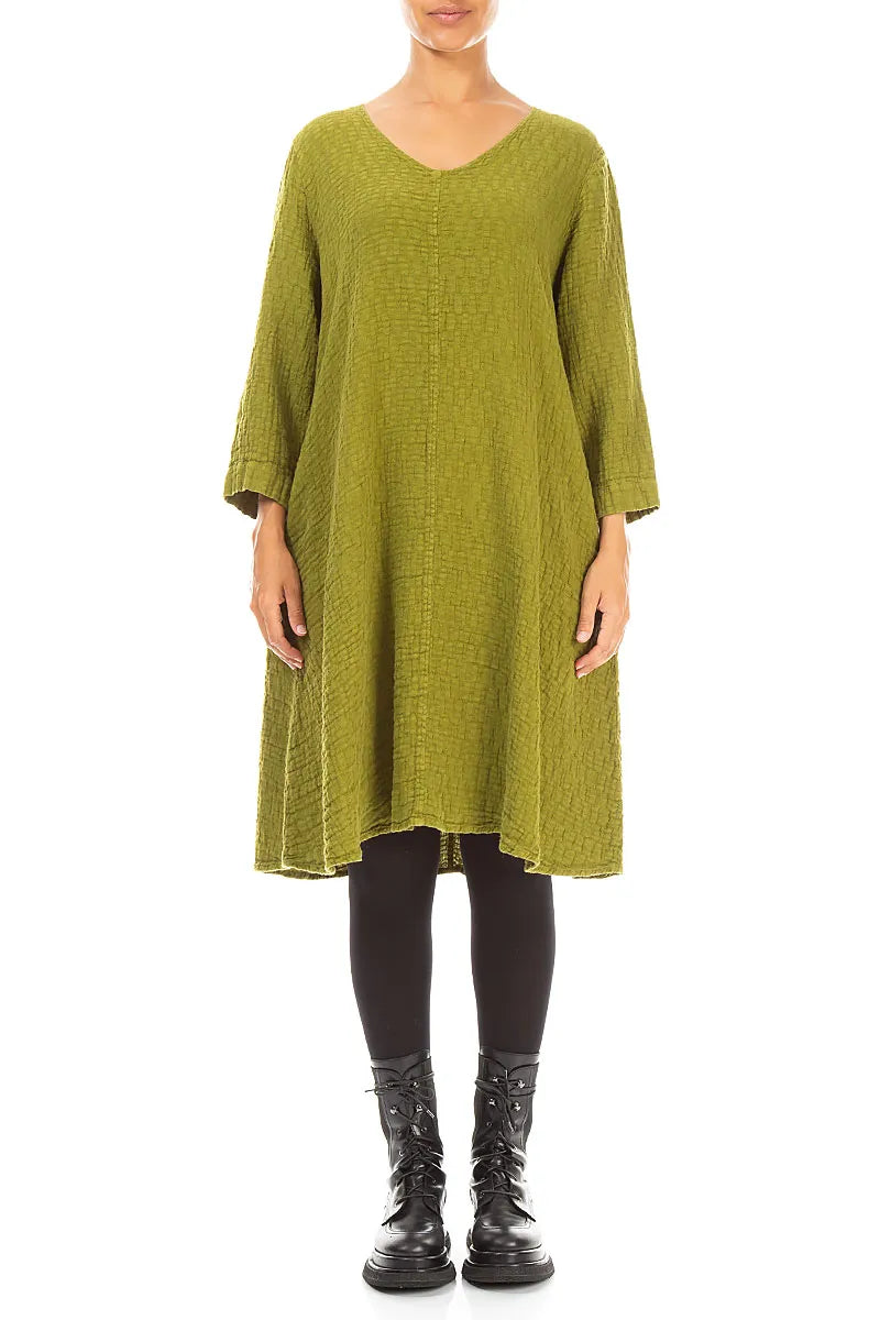 Floaty Golden Lime Textured Linen Dress 1