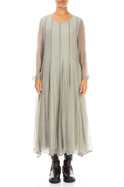Flowing Olive Grey Silk Chiffon Dress