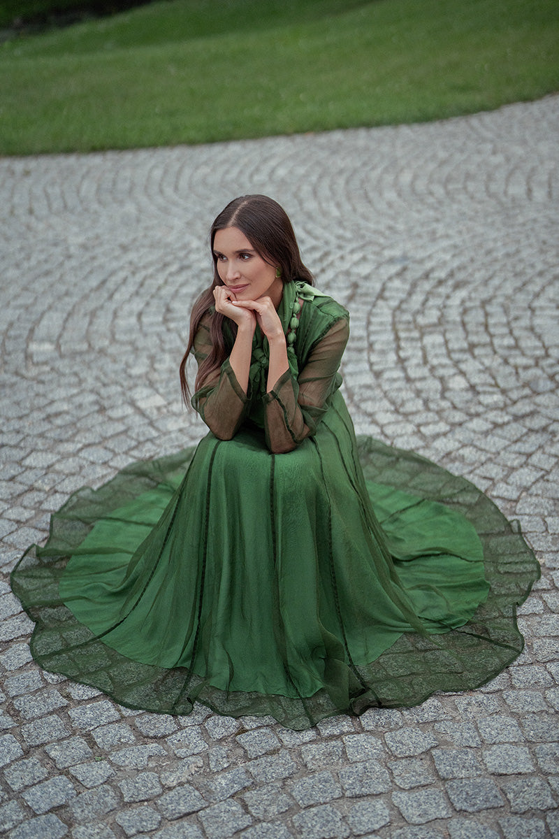 Flowing Shamrock Green Silk Chiffon Dress