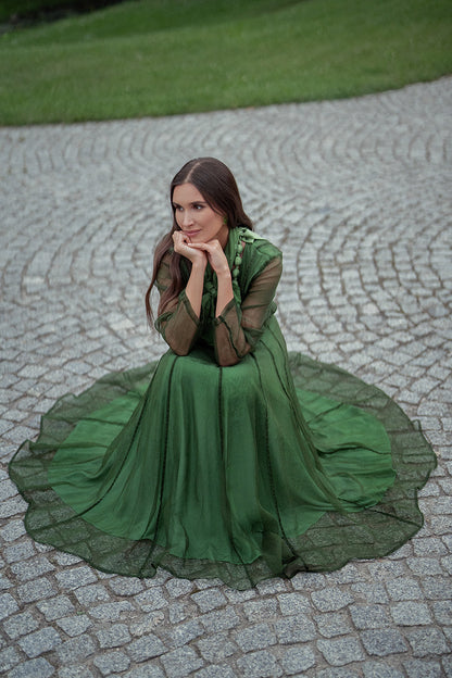 Flowing Shamrock Green Silk Chiffon Dress