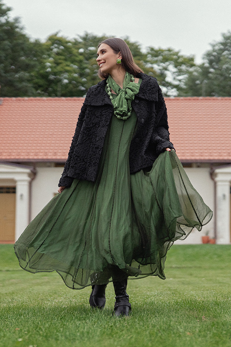 Flowing Shamrock Green Silk Chiffon Dress