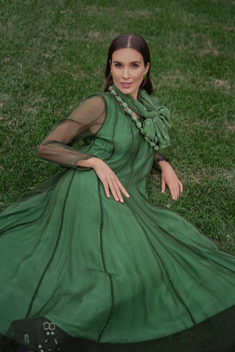 Flowing Shamrock Green Silk Chiffon Dress