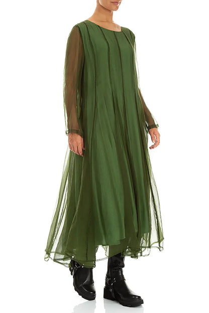 Flowing Shamrock Green Silk Chiffon Dress