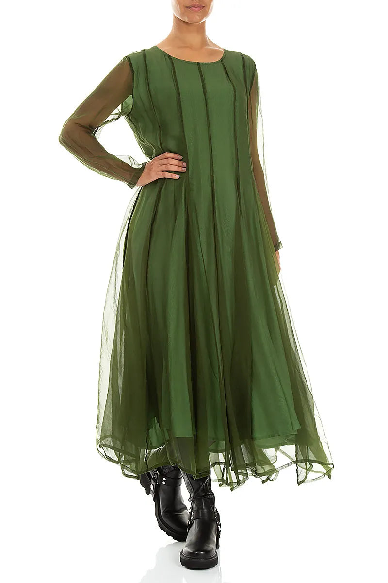 Flowing Shamrock Green Silk Chiffon Dress