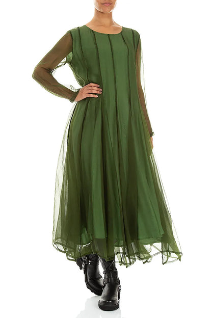 Flowing Shamrock Green Silk Chiffon Dress