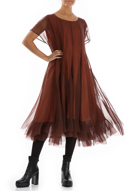 Flowy Rust Silk Chiffon Dress 4