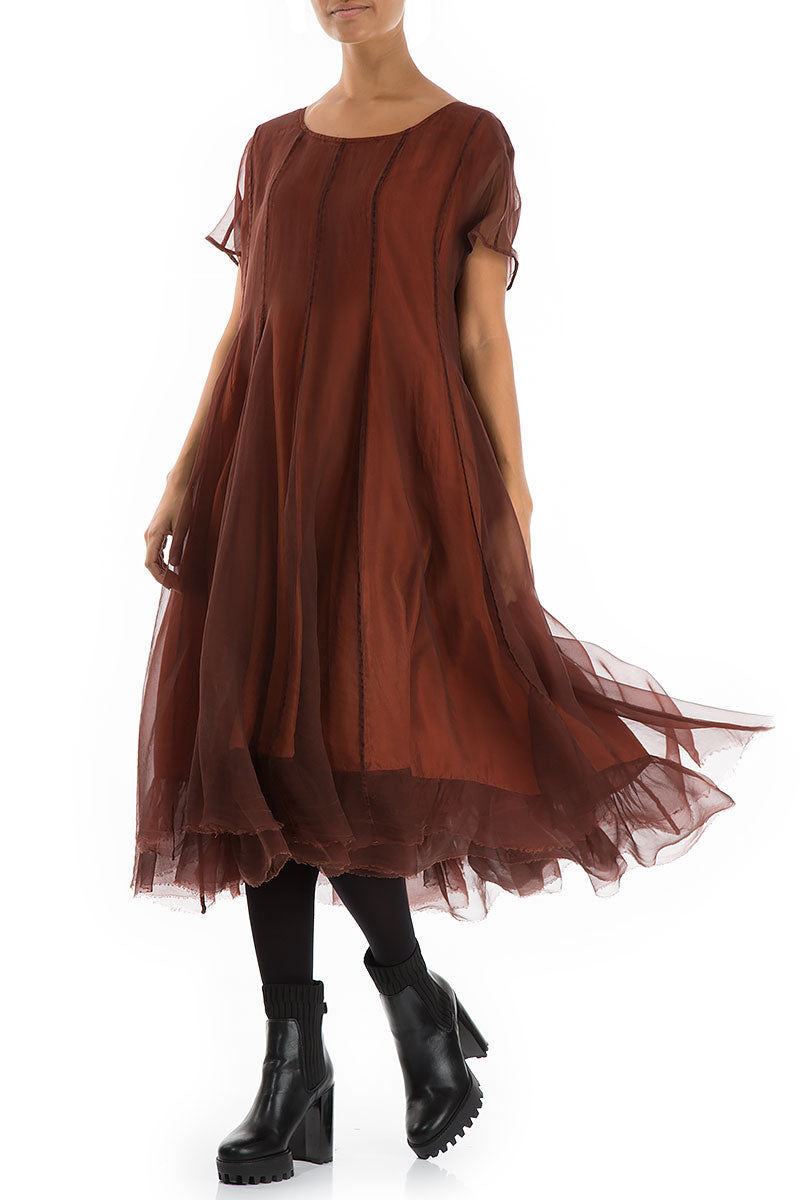 Flowy Rust Silk Chiffon Dress 3