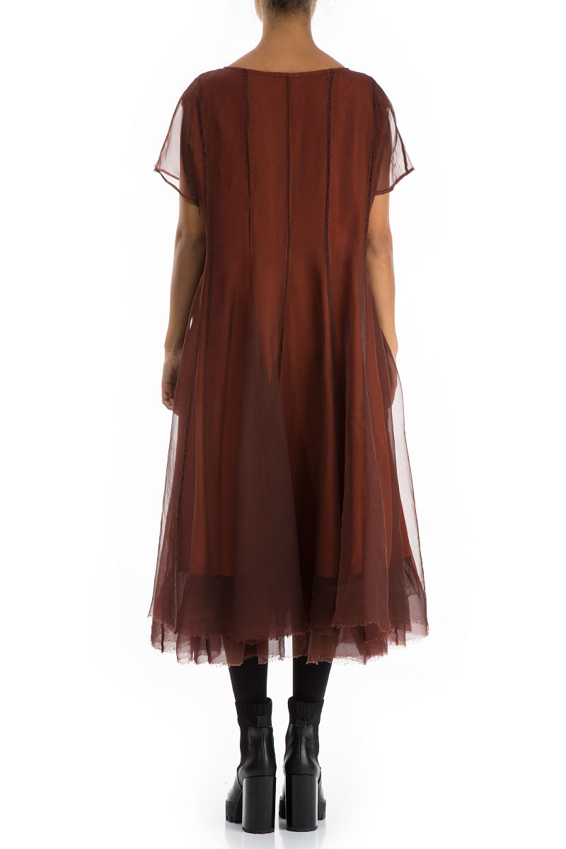 Flowy Rust Silk Chiffon Dress 2