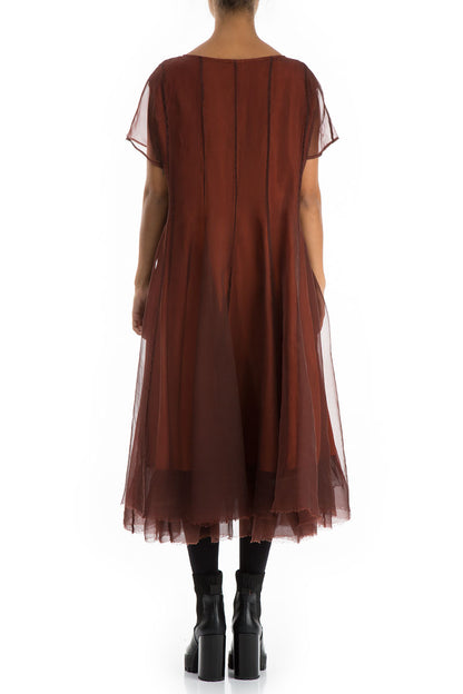 Flowy Rust Silk Chiffon Dress 2