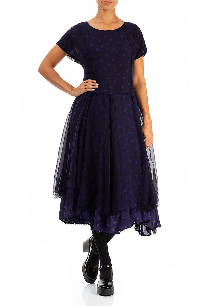 Flowy Dotty Royal Purple Silk Chiffon Dress