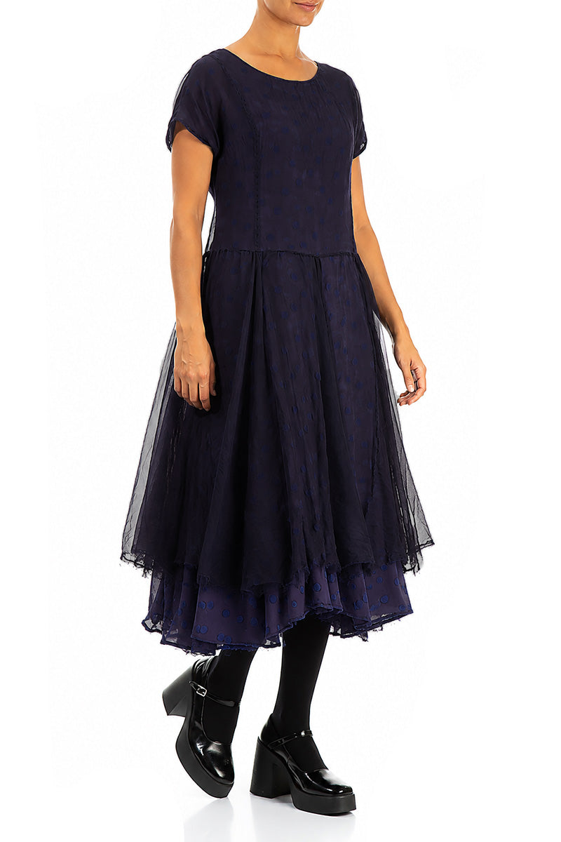 Flowy Dotty Royal Purple Silk Chiffon Dress