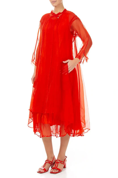 Flowy Flame Orange Silk Chiffon Jacket 3