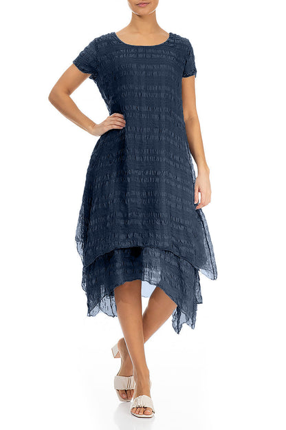 Flowy Layered Navy Light Silk Dress 3