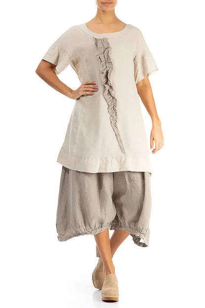 Frill Detail Natural Linen Tunic Dress 4